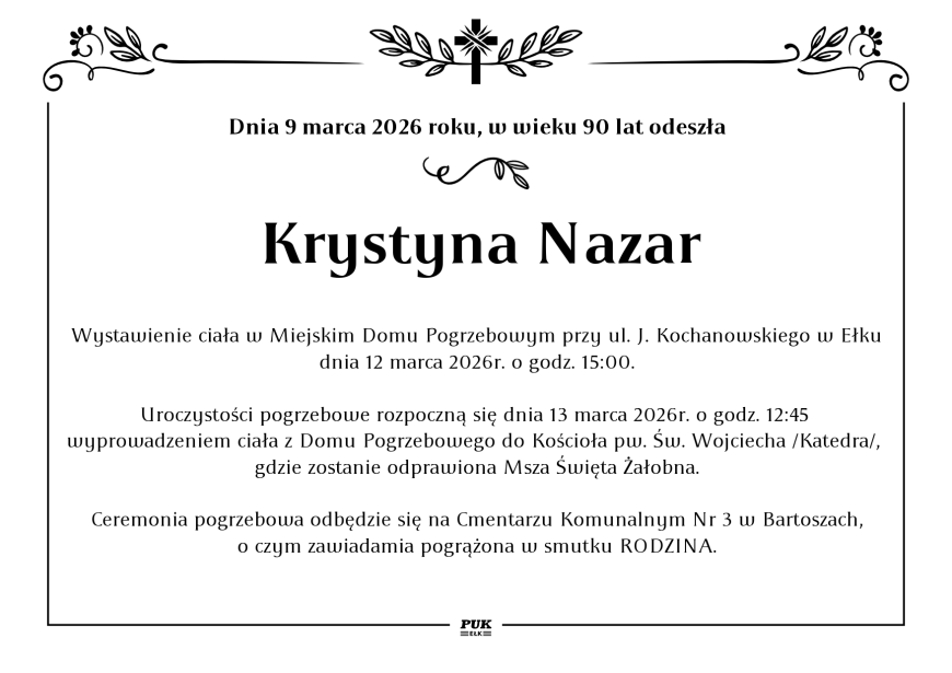 Krystyna Nazar - nekrolog